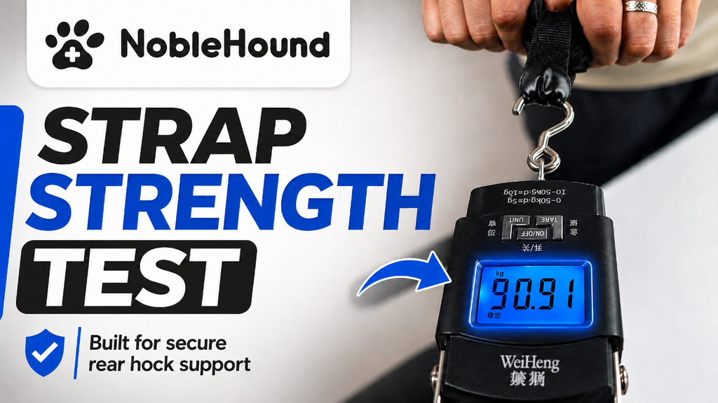 NobleHound strap tension video showing adjustable dog hock brace fastening strength