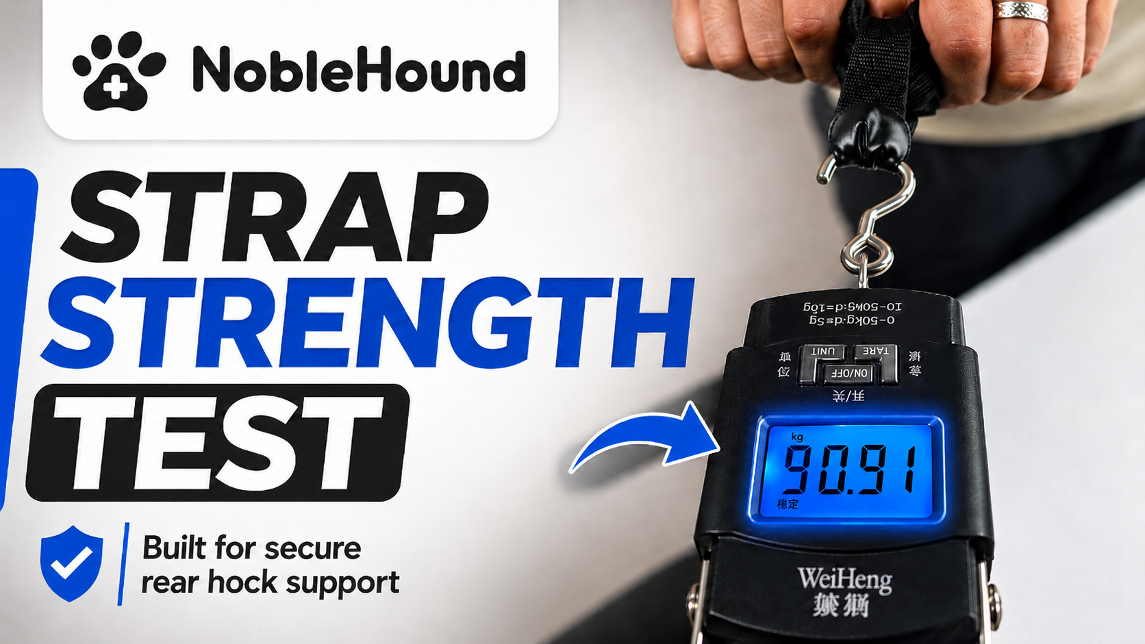 NobleHound strap tension video showing adjustable dog hock brace fastening strength